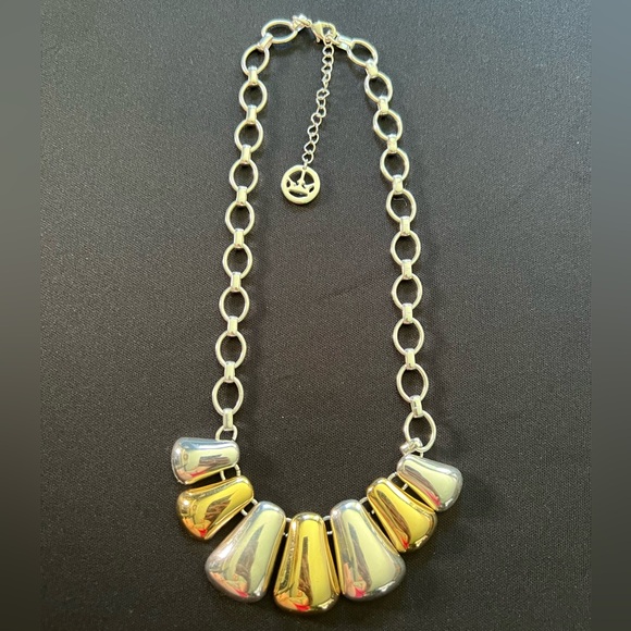 Vintage Crown Trafari Link Necklace Silver Gold Tone Collectible Chunky